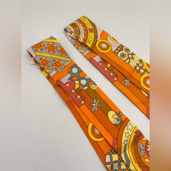 HERMES LES MURMURES DE LA FORET Set Of 2 Twilly New With Tags Orange Jaune Vif - Picture 3 of 9